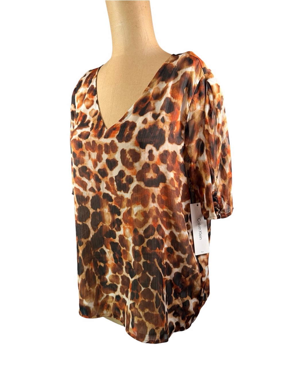 CALVIN KLEIN Tortoise Print Blouse NWT